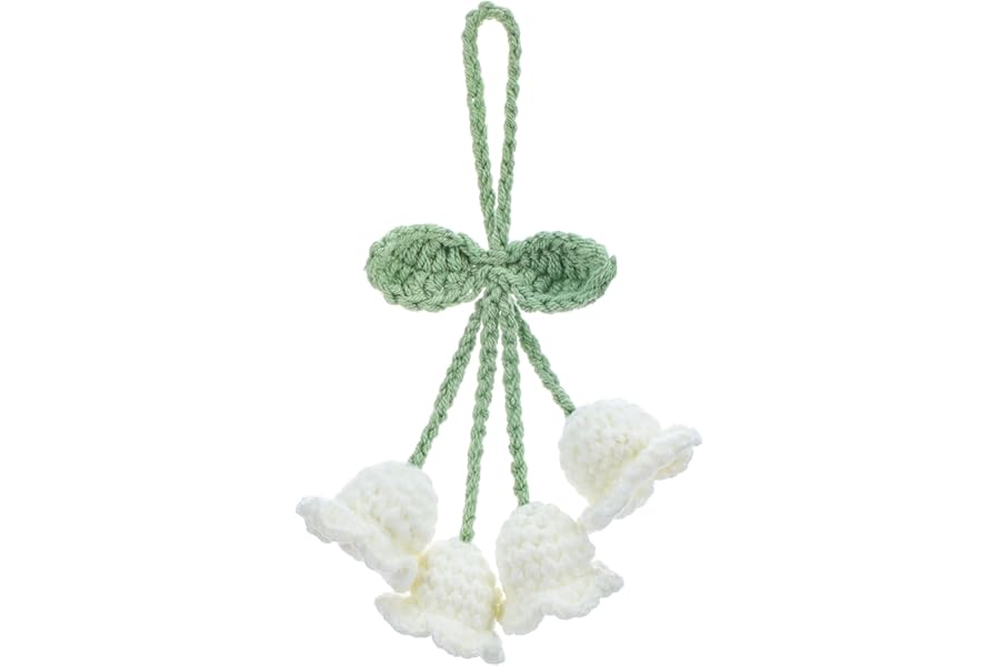 Car Accessories for Women, Lily of The Valley Gifts, Rear View Mirror Accessories Hanging Decor, Cute Bellflower Crochet Rearview Mirror Accessories for Women Car Decorations(White)