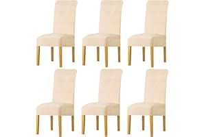LANSHENG Dining Chair Covers Set of 6, Stretch High Back Chair Seat Protector Slipcovers, Washable Removable Kitchen Chair Covers for Dining Room (Beige, Set of 6)