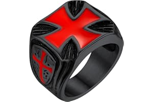 FaithHeart Knights Templar Rings for Men, Stainless Steel Crusader Cross Biker Ring Gold/Black Plated, Personalised Masconic Rings Jewelry Size O-Z+3-Gift Box Send