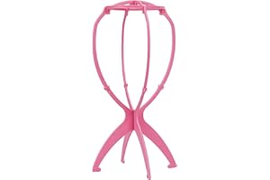 XCZYN Wig Stand Portable Collapsible Wig Head for Short Wigs Durable Plastic Wig Display Folding Wig Holder Wig Dryer Travel Short Hair Extensions Stands (1Pc Pink)