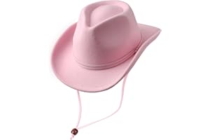 DRESHOW Cappello da Cowboy per Ragazzi e Ragazze Occidentale Fedora Cintura Fibbia Retro Cappelli Panama Unisex Arrotolato Cappelli per Bambini 4-12 Anni