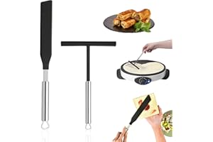 KWJEIULSOQ 2 Stück Crepes Verteiler,Crepe Maker Zubehör, Teigverteiler Wender für Crêpes Maker,Edelstahl Und Silikon Backwerkzeuge für Zuhause Küche Backen Kochen