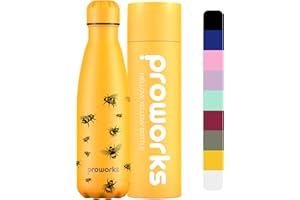Proworks Stainless Steel Water Bottle, BPA Free Vacuum Insulated Metal Water Bottle for 12 Hours Hot & 24 Hours Cold Drinks, Sports Flask Great for Work, Gym, Travel - 500ml - Mellow Yellow Bee