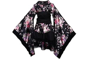 Fenical Frauen Kirschblüten Anime Cosplay Lolita Kleid Japanischen Kimono Kostüm Kleider Kleidung Halloween Kostüm Größe XL (Schwarz)