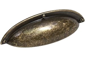 Decoranddecor Cup Shell Knob Polished Brushed Nickel Black Matt Rose Antique Brass Copper Door Pull Handle Kitchen Cupboard Cabinet Drawer (64mm Hole Center - 93,50 Overall Length, Antique Brass)