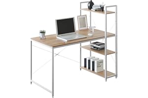 WOLTU Escritorio con Estanteria Reversible 120x60cm, Mesa Escritorio Gaming, Escritorio Ordenador PC para Oficina en Casa, Mesa de Trabajo de Madera y Acero, Roble+Blanco, TSB01whe