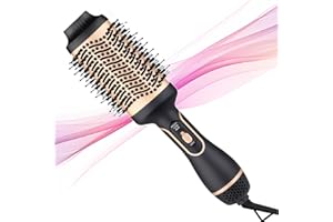 TORCHTREE Hair Dryer Brush, Hot Air Brush for Fast Drying, Hair Dryer and Styler for Salon Results, Negative Ionic Curler Straightening Comb, 4 in 1 Hot Air Styling Brush (Gold Black)