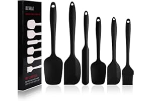 BINHAI Set spatole in silicone - Spatola in gomma nera antiaderente 6 pezzi con anima in acciaio inossidabile - Set di utensili da cucina per spatole resistenti al calore per cottura