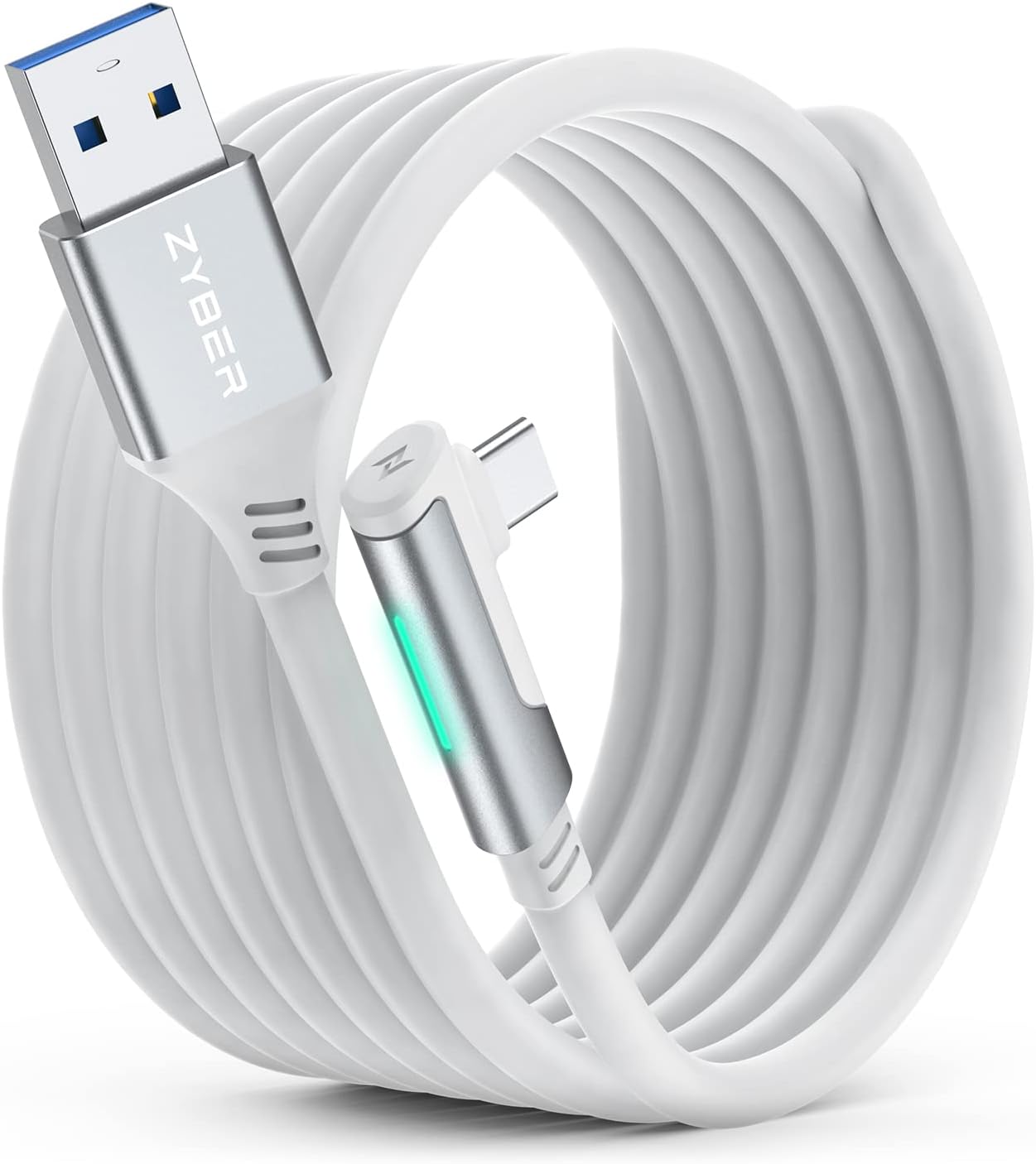 ZYBER Cable de Enlace 5M para Oculus Quest 2 y Pico 4, Quriculares VR para PC de Juegos Meta Quest Pro 2/1, Cable USB 3.0 a USB C de Alta Velocidad para PC VR y Steam VR (Blanco)