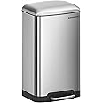 SONGMICS Rubbish Bin, 30L Trash Can, Steel Pedal Bin, with Inner Bucket and Lid, Soft Closure, Airtight, for Kitchen, Living Room, Silver Colour LTB01L, Metallic