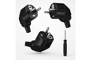 JIUGGLAD 3 Stücke Schuko Stecker, Stecker 230v, Schukostecker mit Schraubendreher, Stromstecker mit Knickschutztülle IP20, Langlebig und Bruchfest,Schwarz