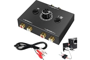 Huybaa Commutateur Audio RCA L/R Jack 1(2)-entrée-2(1)-Sortie, R/L avec contrôle du Volume, sélecteur de Son auxiliaire bidirectionnel pour Lecteur CD, Ordinateur, Haut-Parleur Métal