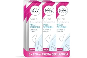 x5 Veet Crema Depilatoria Pure Pelli Sensibili, per Gambe, Braccia, Ascelle e Zona Bikini, 200 ml, 5 Confezioni, Maxi formato