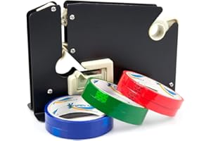 ABN FINEST Food Bag Neck Sealer Machine Plastic Bag Sealer Cellotape Sellotape Dispenser and Tape inc 6 Selotape Rolls Metal Heavy Duty Black