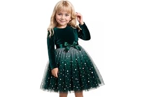 JiAmy Girls Dress Long Sleeve Velvet Star Sequin Tulle Dresses Toddler Christmas Birthday Party Princess Fall Winter Clothes for Girl 3-7 Years