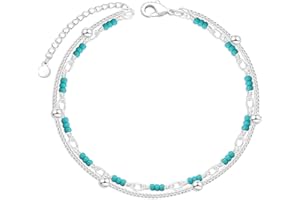 VIVILE Gold Silber Türkis Perlen Fußkettchen für Damen und Mädchen,Festival und Strand Accessoires,Handmade Boho Fußkettchen Größenverstellbar,Wasserfester Schmuck