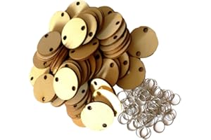 VORCOOL 100 pièces Tige de bois rodajas de bois avec trous et 100 pièces anneaux de fer