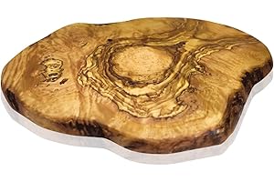 MOHA 24 Tabla de madera de olivo, tabla de cortar, tabla de madera, tabla de desayuno, tabla de carne, corte natural (24-26 cm)