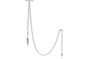 TREEWETO Montre de poche Albert pour homme avec 2 crochets avec pendentif feuille antique en cuivre et barre en T