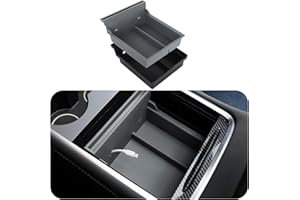 KUBVICI Mittelkonsolen Organizer Tablett - Tesla Model 3 / Y Zubehör, Versteckte Armlehnen-Aufbewahrungsschublade | Konsole-Aufbewahrungsbox, Für Tesla Model 3/y Zubehör (Mittelkonsolen-Organizer)