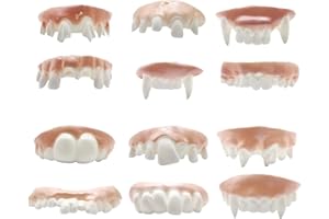 JYNARIX 12 PCS Joke Teeth, Ugly Fake Teeth Bob Teeth Gag Teeth Halloween Vampire Teeth for Aldult Halloween Masquerade Costume Party Favors, Party Styling, Masquerade Costume Party Favors(7X2.5X1.5CM)