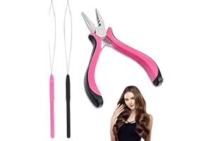 YUKYUM 3Pcs Professional Nano Hair Extension Tools,Hair Extension Pliers Kit Includes 1 Plier&2 Loop threaders,Nano Beads Hair Extensions Kit,Nano Bead Tool for Easy Hair Extension and Removal Tool