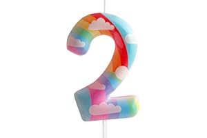 CXRYRZHE 2nd Birthday Candles Number 2 Pink Rainbow Birthday Party Cloud Rainbow Theme Adorable Design for Baby Girl Boy Birthday Cake Topper, Graduation Celebration Anniversary Wedding Decorations