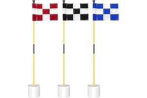 KINGTOP Miniature Golf Flagstick, Practice Putting Green Flags for Yard, Golf Pin Flag Hole Cup Set, Portable 2-Section Design, 3ft Flagpole, Indoor | Outdoor, Checkered Flag, 3-Pack
