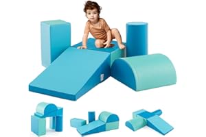 DREAMADE 5PCS Module de Motricité, Parcours Motricité Bébé en PU à Base d'eau & EPE, Jeut d'Éducation pour Enfants d'Âge Préscolaire, Convient à Maternelle, Maison (Bleu)