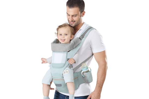 Azeekoom Porte Bébé Ergonomique, Porte-bébé Ventraux Dorsaux,avec Siège à Hanche, Coton Léger et Respirant, Réglable pour les Bébés et les Enfants de 3 à 48 Mois (3,5 à 25 kg)
