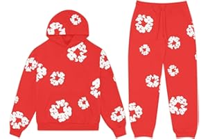 Laquieio Denim Tears chandal Hombre/Mujer Original Denim Tears Sudadera con Capucha y Pantalón Chándal para Hombre y Mujer Y2K Sudadera con Capucha con Estampada Flores Pantalones Denim Tears Flores