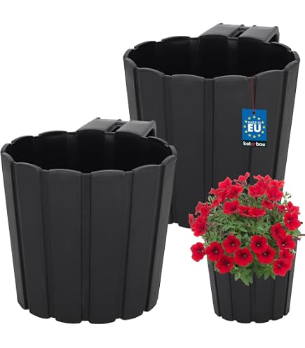 Spetebo Balkon Blumenkasten mit Halterung 39 x 13 cm - 2er Set - Kunststoff  Gelnder Pflanztopf in anthrazit - Garten Blumentopf Pflanzkasten zum  Einhngen : Amazon.de: Garten