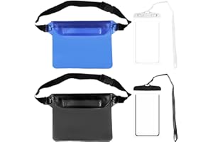 AeroGlo 2pcs Waterproof Pouch Bag with Adjustable Waist Strap and 2pcs Waterproof Phone Case, Screen Touchable PVC Waist Bag for Beach, Swimming, Boating, Fishing, Hiking