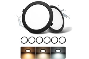 Grebeam Lot de 6 Spot LED Encastrable Noir 16W, Spot Salle de Bain, IP44, Rond, 3000K/4000K/6000K, spot LED Plafond pour Cuisine Salon, Trou 145-160mm
