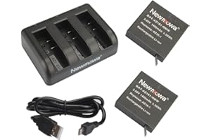 Newmowa AZ16-1 Batteria ricaricabile (confezione da 2) e caricatore rapido a 3 canali rapido per Xiaomi YI AZ16-1, AZ16-2 e Xiaomi Yi 4K, Yi 4K +, Yi Lite, YI 360 VR Action Camera