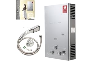 ECUTEE Gas Durchlauferhitzer LPG 18L 36KW Flüssiggas Warmwasserbereiter, Tankless Instant Heißwasserbereiter Gastherme mit Duschkopf Duschschlauch, für Outdoor Camping Baden RV Dusche