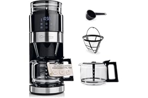 BARISTA KAFFEE & TECHNIK Barista Kaffeemaschine mit Mahlwerk | Filterkaffeemaschine mit Glaskanne | 900W Filtermaschine mit Touchdisplay & Timerfunktion für bis zu 10 Tassen | 1,25 Liter Kaffeekanne | Für Bohnen & Pulver
