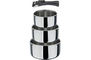 BERGNER- Set 4 pezzi casseruole salvaspazio con manico rimovibile in acciaio inox nero, antiaderente ILAG Essential, brillante, per tutte le cucine