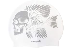 SWIMXWIN Bonnet en Silicone Born to Swim White-Grey| Bonnet de Natation| Bonnet de Bain|Grand Confort et adhérence| Conception et Style Italien