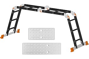 ‎AMHANCIBLE AMHANCIBLE Mehrzweckleiter, Leiter, 3.4M Aluleiter, 4 x 3 Stufen, Trittleiter, Haushaltsleiter, bis 150 kg,12 Stufen, in 6 Positionen, TÜV/GS Zertifiziert, Anti-Rutsch, Stabil und Robust EBAL01RN