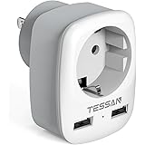TESSAN Travel Adapter USA Adapter America Germany Plug with 2 USB 2.4A, Socket Adapter Travel Plug Power Adapter for Canada T