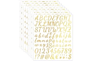 Zayookey 10 Sheets Glitter Alphabet Stickers Self Adhesive Vinyl Letter Number Sticker Decals for Mailbox Sign DIY Scrapbooking Graduation Cap Poster Board Water Bottles Decor (Gold)