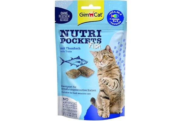 Gimcat Nutri Pockets Poisson Thon - Friandise Croustillante pour Chats avec des Ingrédients Fonctionnels - 1 Sachet (1 X 60 G)