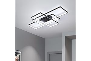 JIINOO Dimmable LED Ceiling Light, 110cm Flush Mounted Ceiling Light with Remote Control, 70W Square Acrylic Modern Simple Design Fixture for Bedroom Living Room, Black