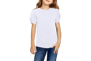 Arshiner Ragazza T-Shirt Maniche a Sbuffo Bambini Estate Casual Tops Collo Rotondo Moda Manica Corta Colore Solido Elegante Maglietta per Ragazze 4-13 Anni