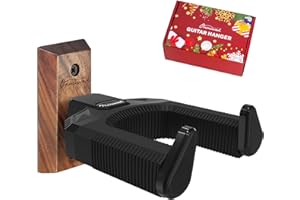 Onmiwod Guitar Wall Mount, Auto Lock Black Walnut Wood Guitar Hanger, Guitar Wall Hangers, Guitar Holder Hook Wall Stand for Classical, Acoustic, Electric Guitar, Bass, Gift for Guitar Player