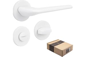 APECS Poignées de porte intérieures modernes pour porte d'entrée et porte intérieure avec rosaces carrées - Blanc mat - Avec matériel de fixation - Modèle Capella WC - Salle de bain