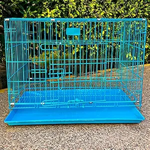 24 INCHES Double Door Folding Metal cage/Crate/Kennel with Removable Tray and paw Protector for Dogs ,Cats & Rabbits 24 inches - Central Fish Aquarium-24X16.5X18 INCHES (Blue)