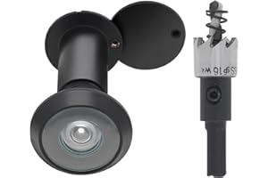 HOJLKLD Türspion, Türspion, massives Messing, 200 Grad Türspion mit 16 mm Bohrer, 1,6 cm Rohrdurchmesser Spion mit robuster Sichtschutzabdeckung für 3,5 cm bis 6,4 cm Türen (schwarz)