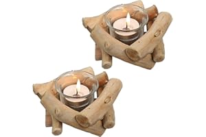 Sziqiqi Portacandele in Legno con Vetro Set di 2, Rustico Candelabro Candeliere per Matrimonio Agriturismo Centrotavola Soggiorno Tavolino Casa Decorazioni